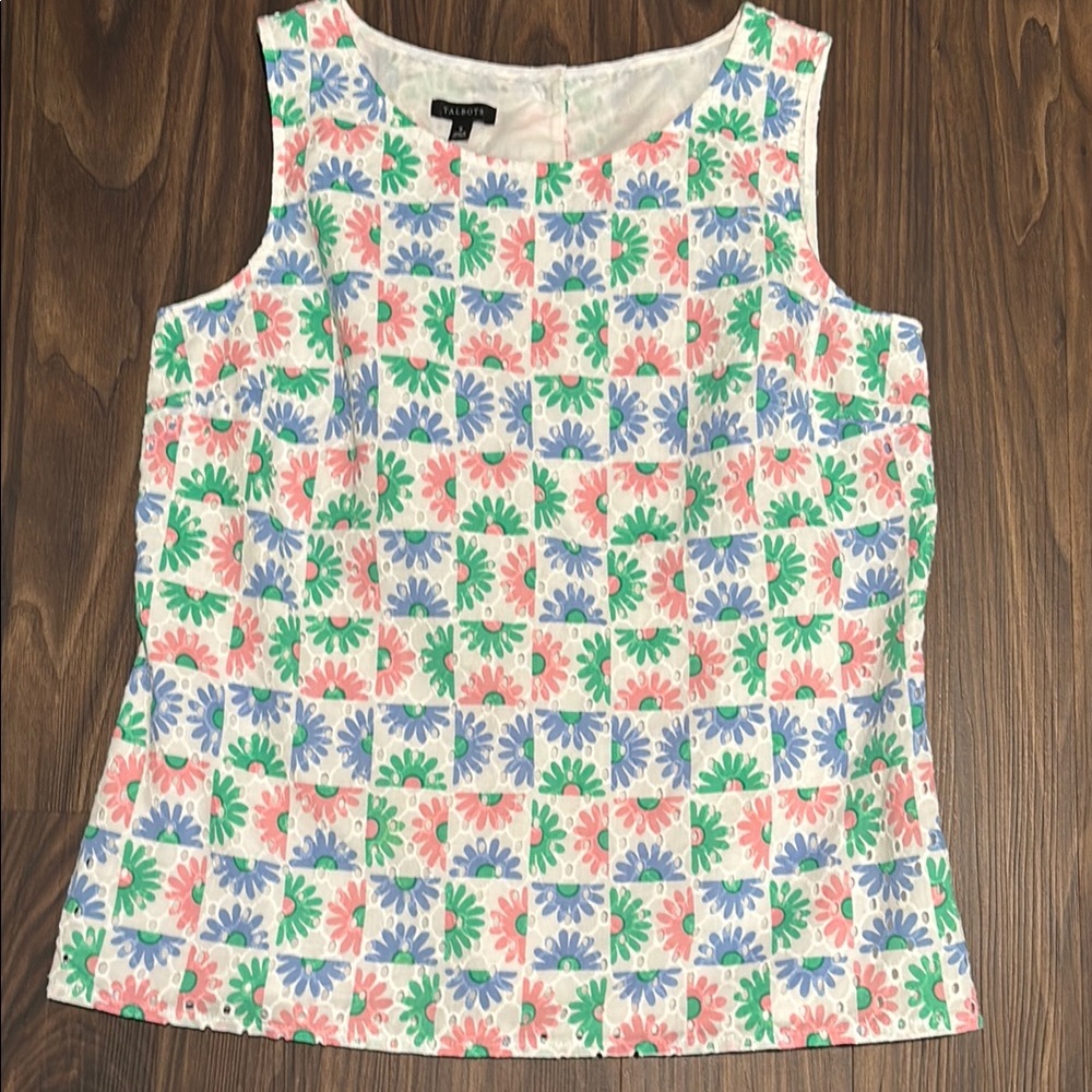 Talbots Green, Blue, and Pink Eyelit  Tank Top S